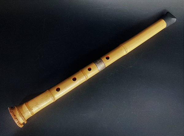 尺八 竹峰作 在銘 焼印 歌口銀巻 キャップ付 和楽器 伝統楽器 竹製 全長約55cm
